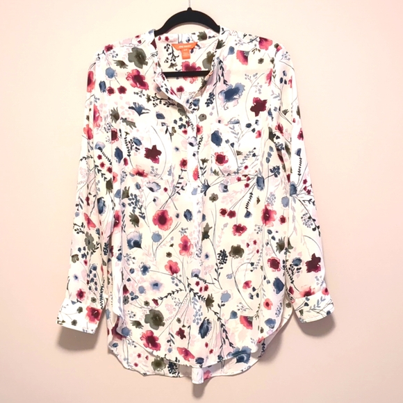 JOE FRESH Floral long sleeve button up Blouse - M - Picture 1 of 4